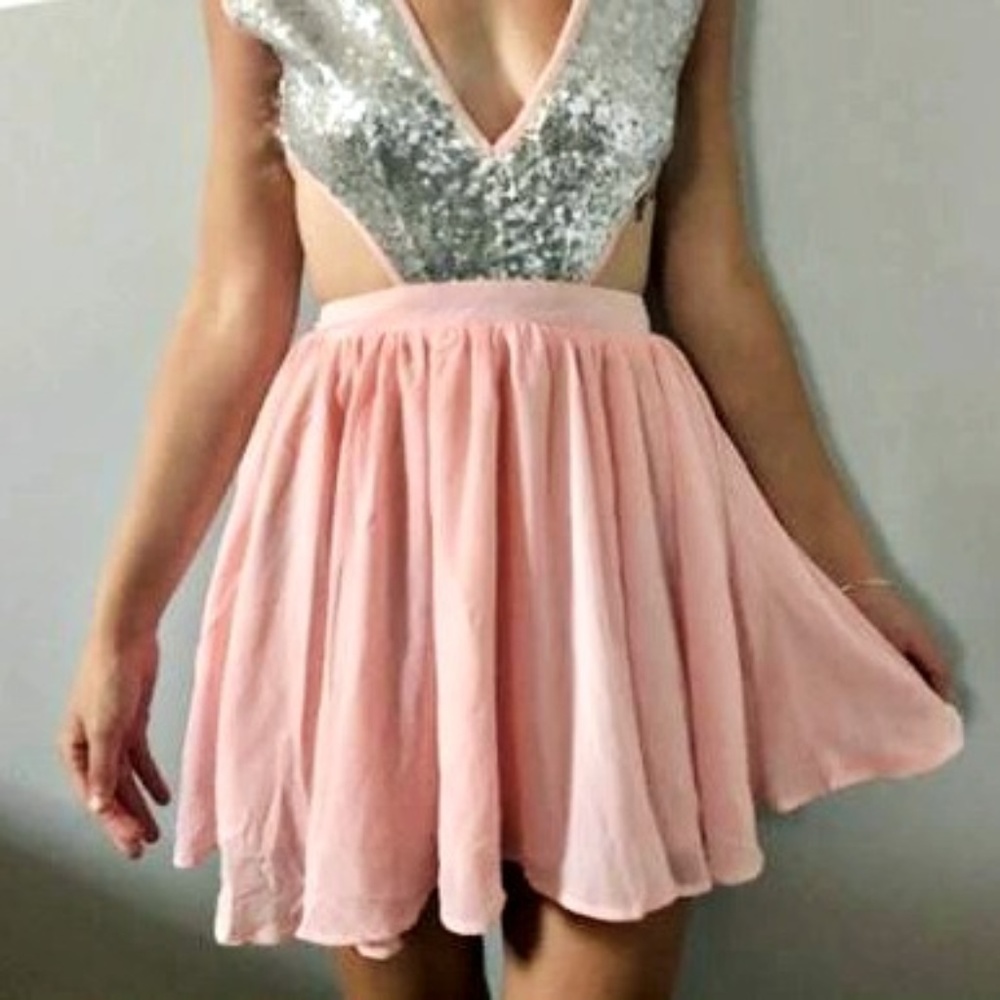  Pink and Silver Sequin Mini Dress NWT